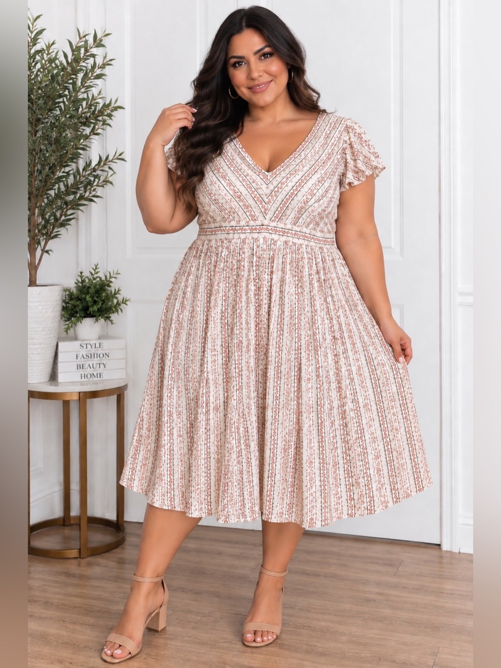 BloomChic Floral Stripe Midi Dress – Size 14/16 (NWT)